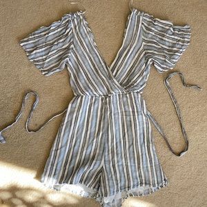 Blue Rain Blue Striped Deep-Neck Romper